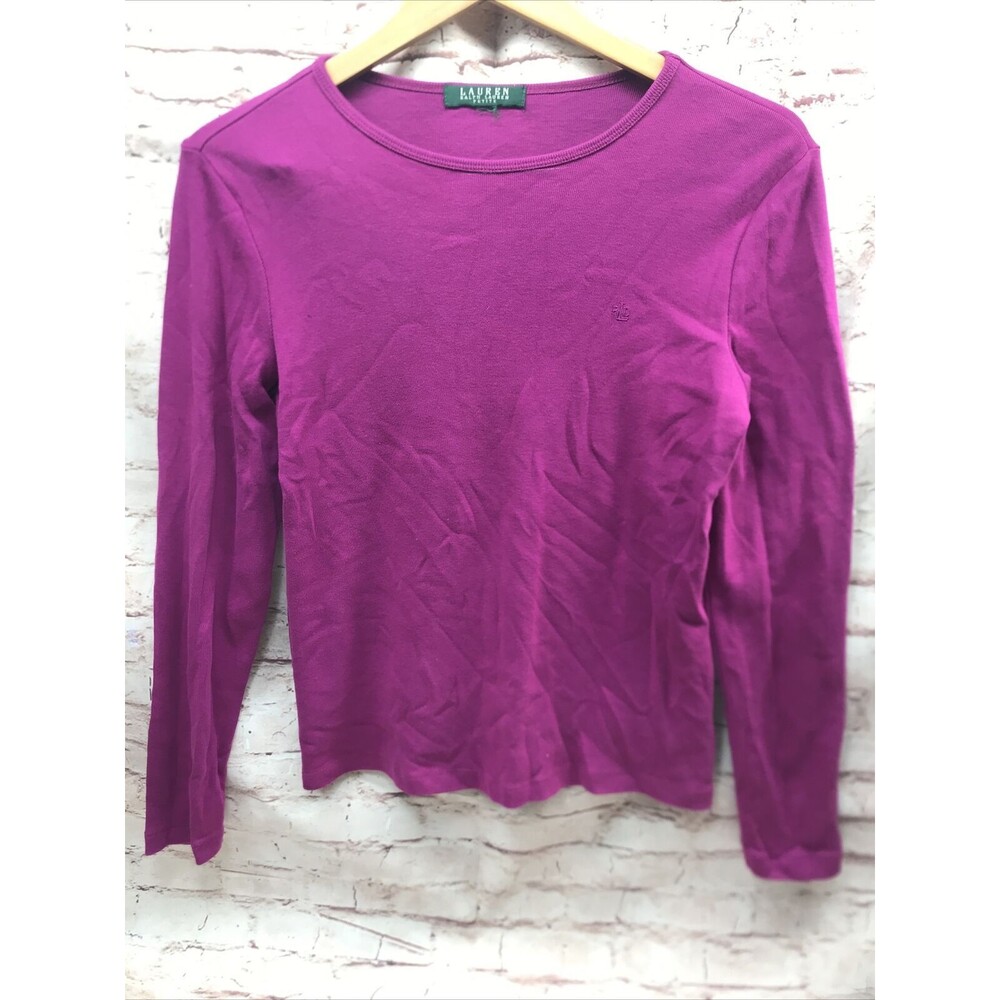 Lauren Ralph Lauren Womens Top Long Sleeve Plum Purple Crew Neck Petite